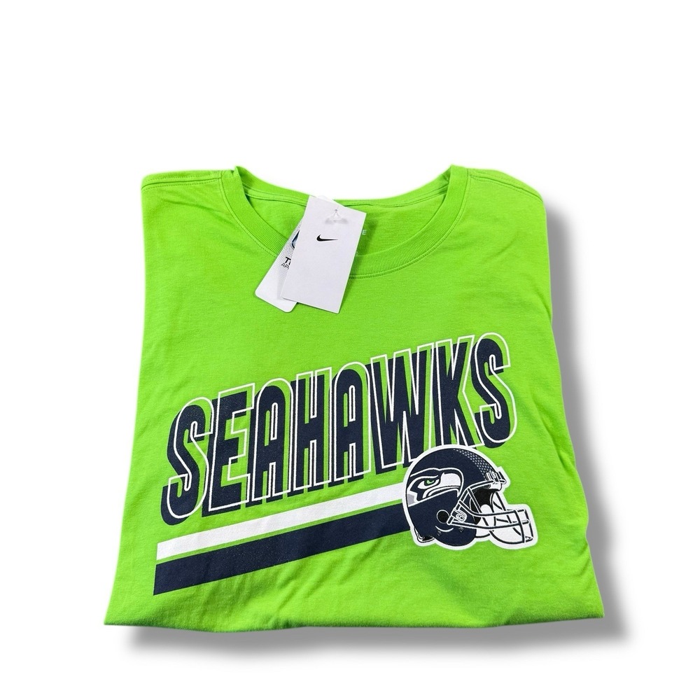 NWT Nike NFL Seattle Seahawks Neon Green Spellout Logo T-Shirt Mens XL Read Hole